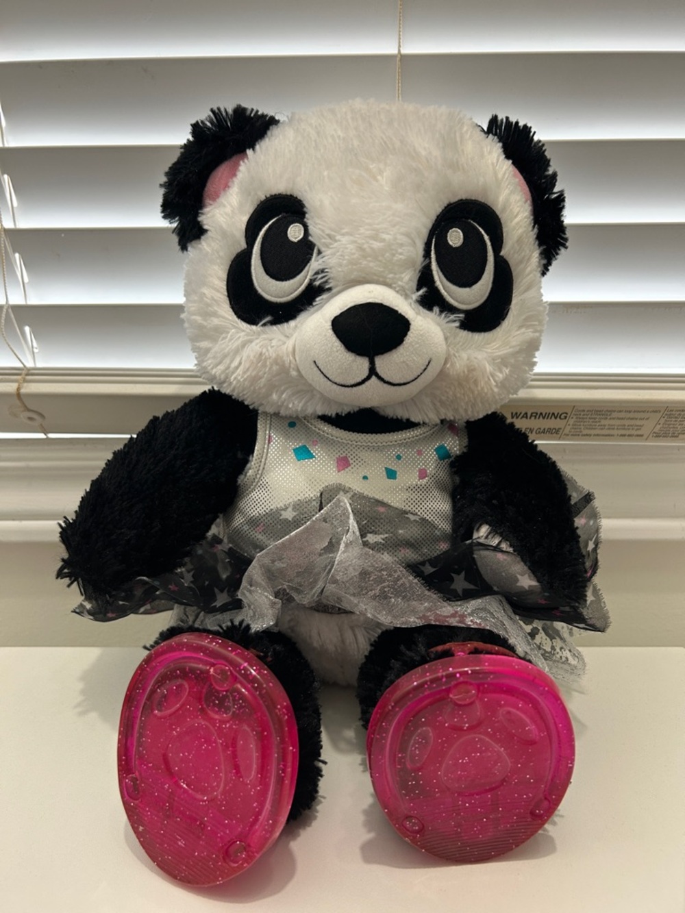 Build-A-Bear Black & White Panda with Silver Tutu and Pink Glitter Shoes